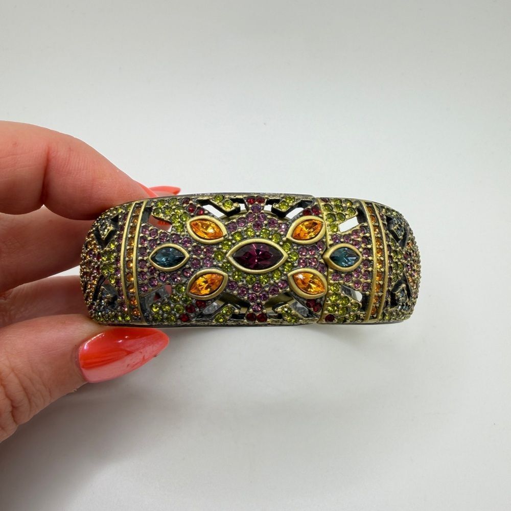 HeidiāDaus "Peekaboo" Watch hinged bracelet, crystal & bronze toned gold metal! - Picture 12 of 16